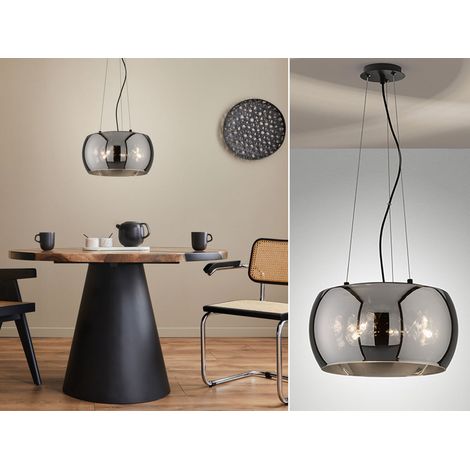 LED Pendelleuchte 3-flammig rund aus Rauchglas Industrial, Ø 40cm (1/5)