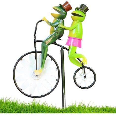 royaluxe -Gyroscope à vent de jardin, vélo à l'ancienne, statue d'animal grenouille mignonne, sculpture décorative de patio de jardin, sculpture à vent (1/4)
