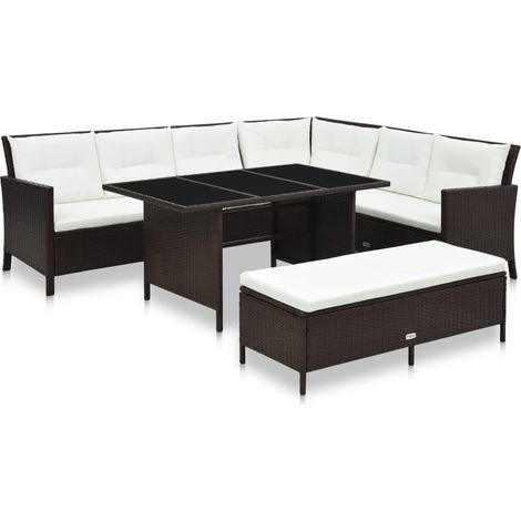 Salon de jardin 3 pcs - Canapé de jardin - Ensembles de Meubles d'exterieur - avec coussins Résine tressée Marron Chic-319412 (1/5)