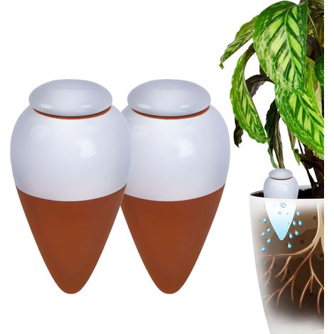 Clay Watering Cones with Lids, 350ml, White, Set of 2 (1/5)