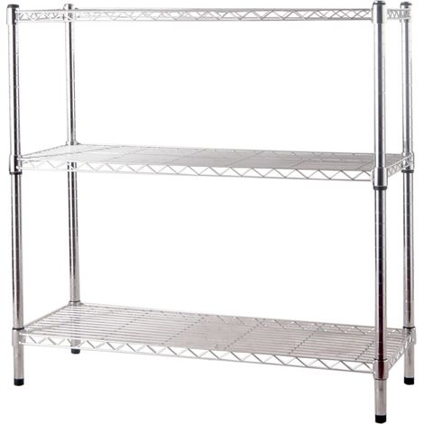 Scaffale in kit in acciaio cromato con piedi regolabili per casa e ufficio 3 o 5 ripiani BRIXO - 3 ripiani 90x35xH90 cm