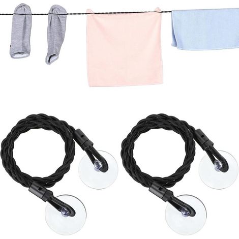 Set aus 2 tragbaren, einziehbaren Gummiseilen mit Saugnäpfen, Reise- und Campingzubehör, für den Innen- und Außenbereich.