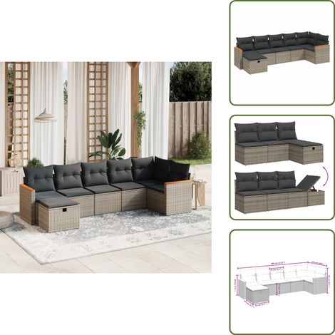 The Living Store Salon de jardin avec coussins 7 pcs gris résine tressée - Ensemble Salon De Jardin - Meubles De Jardin - Salon Extérieur - Mobilier De Jardin Design - Chaise Longue (1/5)