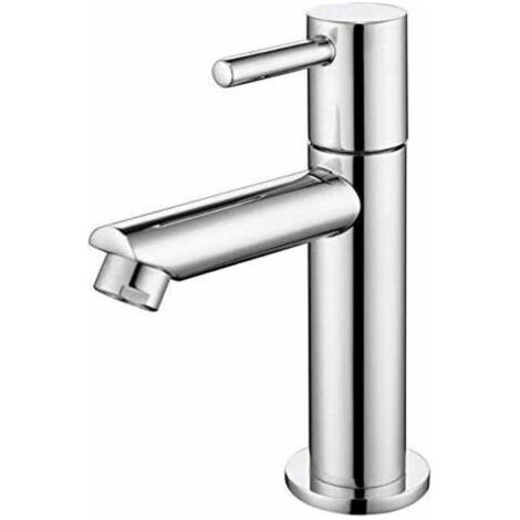 Robinet d'évier d'eau froide uniquement, mélangeur d'évier de surface durable en acier inoxydable argenté, robinet de lavabo pour toilettes invités, 270g (1/4)
