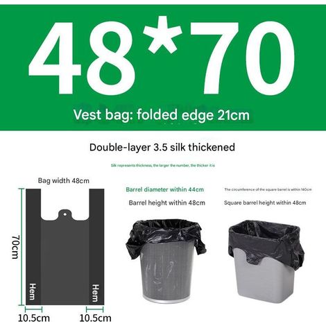 Sac en plastique portable noir, sac poubelle à cordon épais et durable, étanche, adapté à la maison et au bureau (4870cm) (100 pièces/3,5 soie) (1/5)