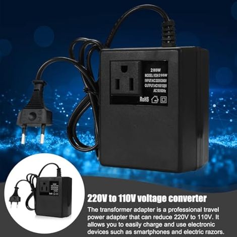 Transformateur de tension de 220 V à 110 V, 200 W, adaptateur de puissance étape vers le bas, adaptateur de courant de voyage, convertisseur de tension, prise européenne (1/3)