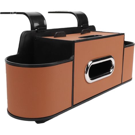 Organizer per sedile posteriore auto, scatola portaoggetti multifunzionale per poggiatesta con doppi portabicchieri, fessura per supporto telefono, dispenser per auto (MARRONE) (1/5)