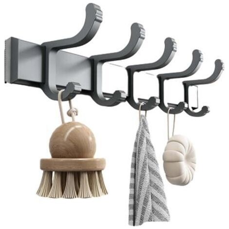 cinq rangées de crochets espace pliant en alliage d'aluminium panier de salle de bain crochet à serviette pendentif de salle de bain pendentif de salle de bain- (1/4)