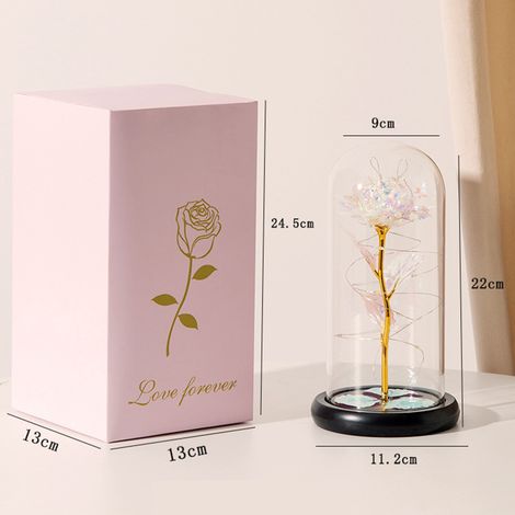 Rosen, konserviert unter einer Glaskuppel, verziert mit Blattgold und Lichtern – ein ideales Geschenk zum Valentinstag, zu Weihnachten oder zum Muttertag. (1/5)