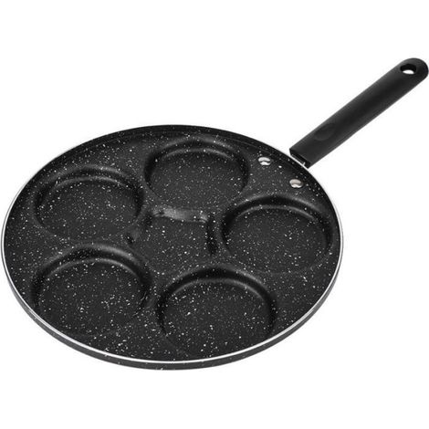 Poêle Antiadhésive - 5 Moules À Œufs Intégrés - Pour Omelettes Crêpes Et Petit-Déjeuner - Aluminium Noir - 43 Cm (1/5)