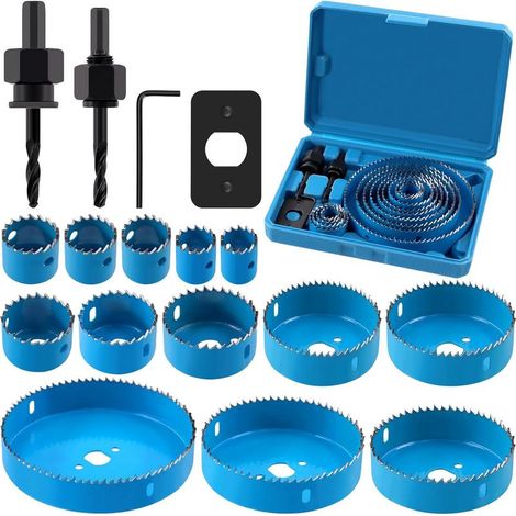 Juego de 17 brocas bimetálicas de 19-127 mm – Acero al carbono para madera, placas de yeso y plástico – Profundidad de corte 25 mm (1/5)