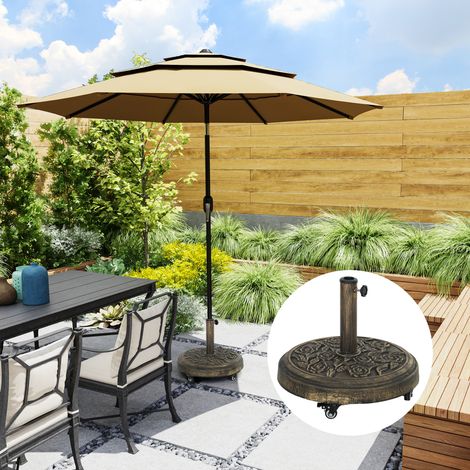 Pied de parasol rond en résine de 21 kg avec roulettes et freins, bronze (1/5)