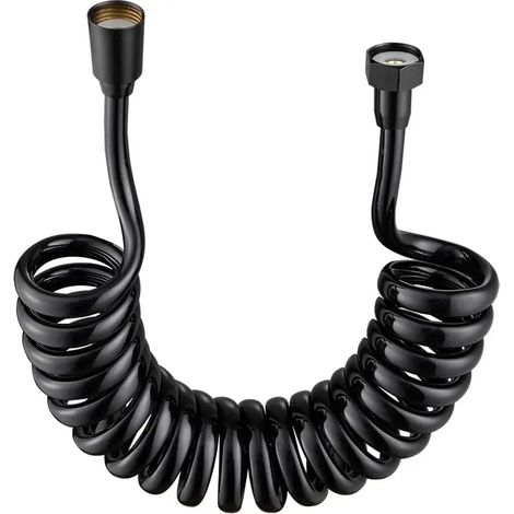 (Noir, 5 m) Tuyau télescopique flexible à ressort, adapté aux pommes de douche, aux toilettes et aux baignoires bidet. (1/4)