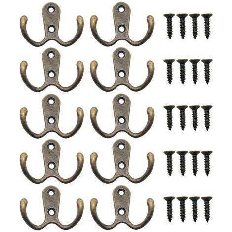10 Pieces Metal Double Screw Hook Hooks and Coat Hooks Home Storage Shelves Drawers Lockers Bathroom(Bronze) (1/4)