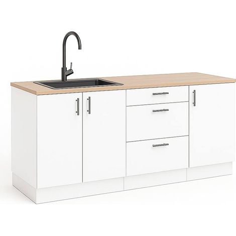 Dmora - Komplette Küche Orlaya, Moderne Küchenkomposition, Modular Set für Küche, Funktionelle Küchenlösung, Weiß und Eiche
