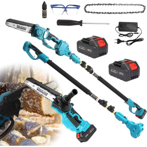 Scie à branches hautes sans fil, tronçonneuse électrique sans balais, outils d'élagage de jardin, perche télescopique, comprend 2 batteries 21V. (1/5)