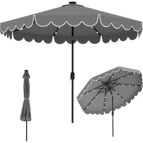 Parasol de Patio de 3 M avec 24 Lumières LED, Réglage de l'Inclinaison, Manivelle Facile, 8 Nervures, Parasol en Polyester, Gris (1/5)