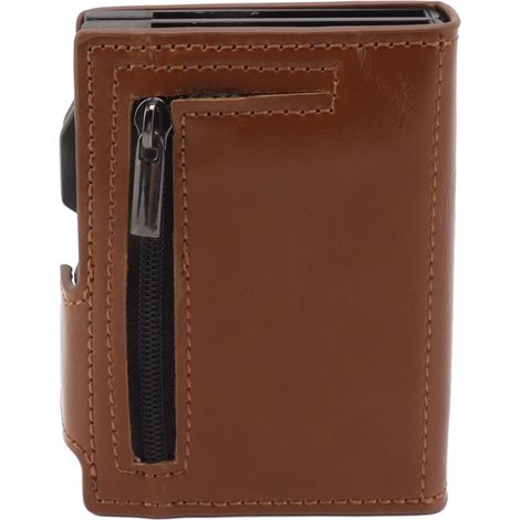 Portefeuille antivol en alliage d'aluminium et cuir PU, porte-cartes multifonctionnel fin avec emplacement pour localisateur IOS, couleur abricot (1/5)