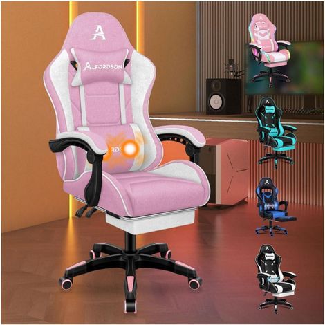 Bürostuhl Gaming Massage Fußstütze Kopfstütze Rosa Thor-Serie (1/5)