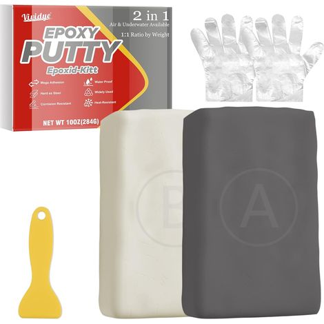 Mastic Epoxy Gris, 280g Mastic Colle bi Composant, Pâte à Réparation Rapide pour Piscine, Pate Epoxy pour Repare Plastique, Métal, Céramique, Bois, Carrelage, Imperméable et Méga Adhérence (1/5)