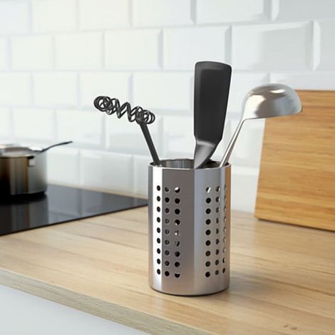 Porte-ustensiles de cuisine en acier inoxydable à trous ronds, cage à couverts, tube de rangement pour baguettes, porte-brosses (1/4)