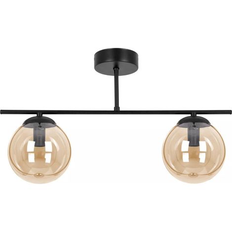 Plafonnier noir 2 globes ambre DELTA E14 10W Kaja (1/5)