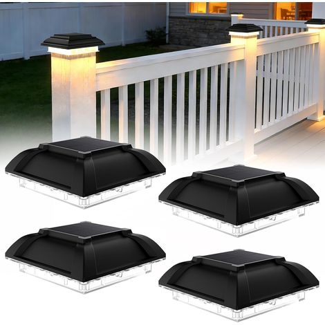 Capuchon De Poteau Solaire - Lot De 4 - ABS Et PC - LED Lumière Chaude - Étanche IP65 - Pour Terrasse Et Clôture - 13x13cm (1/5)