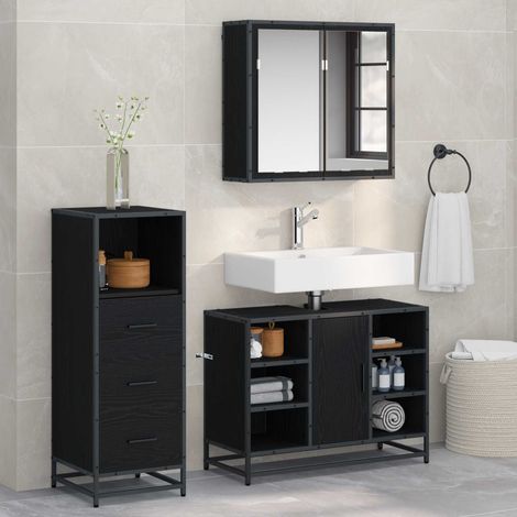 vidaXL Badezimmermöbel-Set 3 pcs Schwarz Eichen-Optik Holzwerkstoff (1/5)