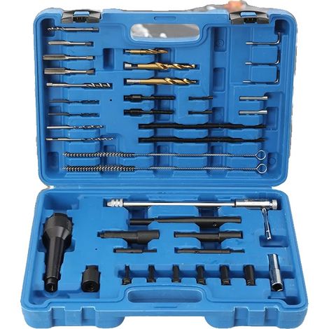 Kit de reparación de roscas para bujías incandescentes, 41 piezas, construcción de acero y plástico, compatible con M8 y M10, soporte para trinquete, incluye brocas helicoidales (1/5)