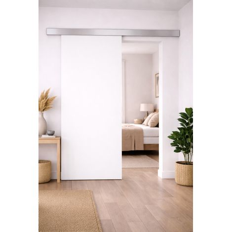 Porte Coulissante Blanc Pur Lacdor  H204 X L73 Cm, Rail Alu Gd Menuiseries