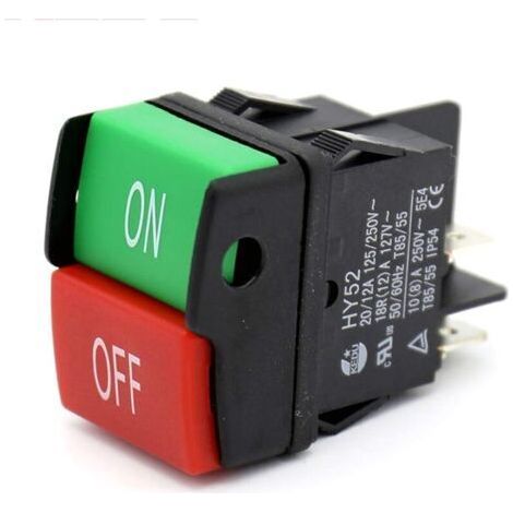 HY52 Lot de 1 interrupteurs à Bouton Poussoir pour appareils électroménagers, équipement électrique, Outils électriques 125/250 V 20/12/10 (8) A, HY52, 250.00V (1/4)