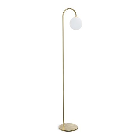 Ballon Lampadaire Laiton, Verre Opalin, Gradateur Sur Cordon 1x G9