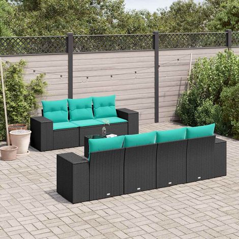 Salon de Jardin Modulable 8 Pièces en Résine Tressée Noire et Coussins Bleus pour Extérieur - PANGIVO (1/5)