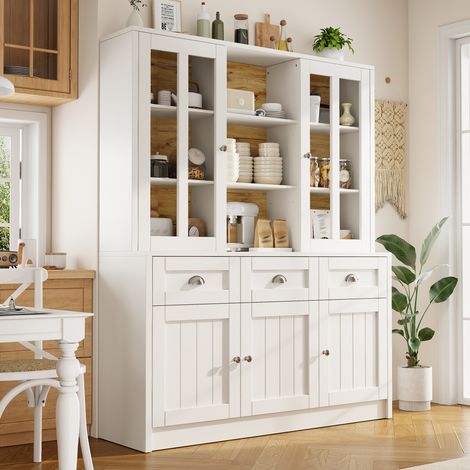 Colonne de cuisine 140x38,5x175 cm en MDF blanc, gain de place pour salon FloraGrace (1/5)