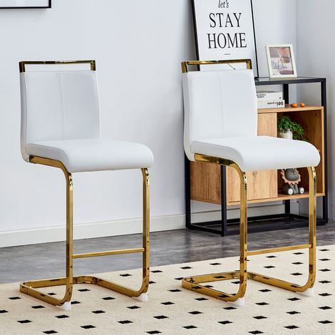 Barhocker 2er-Set mit Fußstütze Kunstleder Weiß Gold OKMYHOME (1/5)
