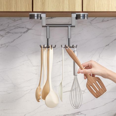 Support Ustensiles Cuisine Rotatif à 360° avec Ventouse, Porte Ustensiles Cuisine, Accroche Murale Sans Percer pour Accessoires de Cuisson, Gris (1/5)