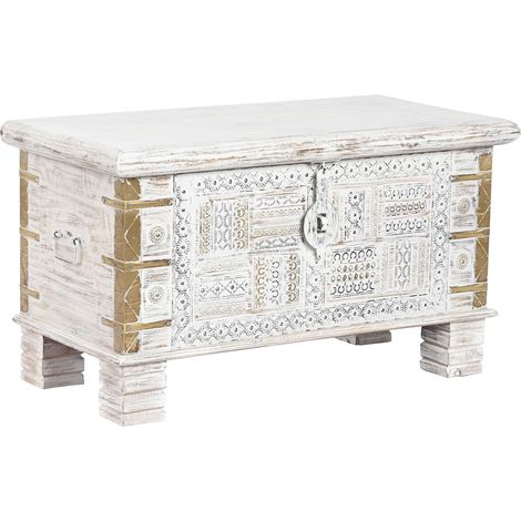 Pegane – Coffre de rangement en manguier et métal blanc – Longueur 80 cm x Largeur 40 cm x Hauteur 45 cm – Design contemporain pour intérieur (1/5)