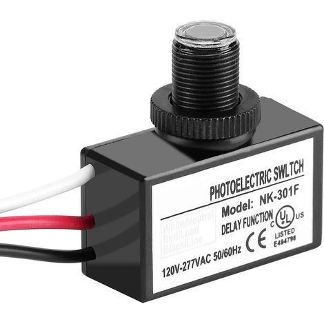 Interrupteur crépusculaire automatique 120V-277VAC, capteur de lumière photoélectrique pour lampes, allumage/extinction sans fil, boîtier étanche, compatible éclairage extérieur. (1/5)