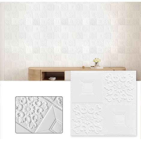 Autocollant de carrelage mural 3D, papier peint auto-adhésif Anti-Collision en mousse, autocollant de plafond étanche, 50 pièces, 35x35cm (1/5)