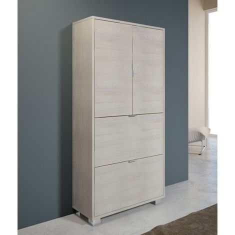 DianHydro Armadio scarpiera multiuso con 2 ribalte e 2 ante in nobilitato olmo bianco L76xH155xP30 cm