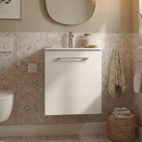 Geberit Selnova Wall Hung 1-Door Vanity Unit with Slim Rim Basin 600mm Wide - White