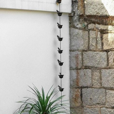 Catena per la pioggia da esterno in ferro con motivo a uccelli, catena per la pioggia in metallo da appendere, bellissimo design a uccelli, decorazione per grondaie, pioggia per grondaie, 2,4 m