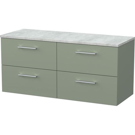 Pershall Contemporary Wall Hung 4 Drawer Vanity Unit with Laminate Worktop, 1200mm, Reed Green