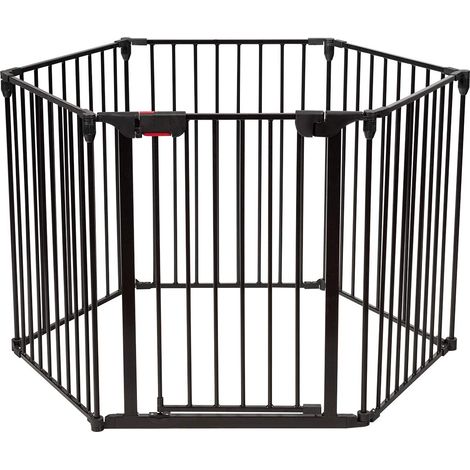 COSTWAY Baby Kaminschutzgitter klappbar, Laufgitter mit Sicherheitstuer, Ofenschutzgitter inkl. Wandhalterung, Konfigurationsgitter aus Metall, Absperrgitter Schwarz, 6 Elemente