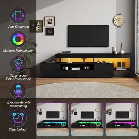 Meuble TV 192 x 37 x 53 cm avec 3 compartiments, support et meuble TV avec éclairage LED, meuble bas laqué brillant, table TV et commode TV. Convient aux téléviseurs jusqu'à 85 pouces environ. Couleur (1/4)