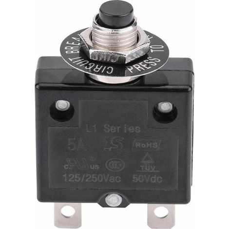 Disjoncteur 20 A, interrupteur thermique de réinitialisation en option, 125-250 V AC 50 V DC, à bouton-poussoir de protection contre les surcharges (1/5)