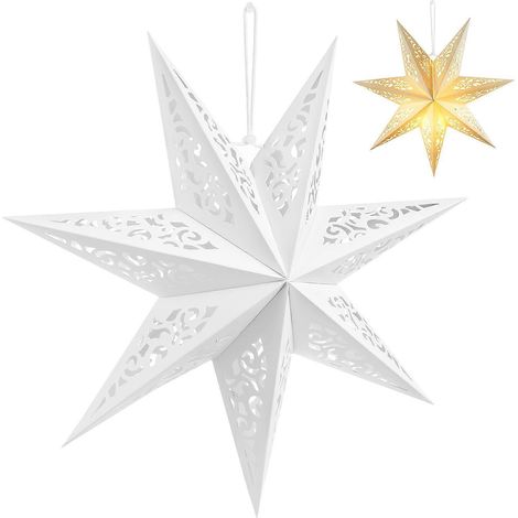 Abat-jour compact en papier en forme d'étoile décoratif 45 cm ajouré pour fenêtre chambre à coucher (blanc) (1/5)