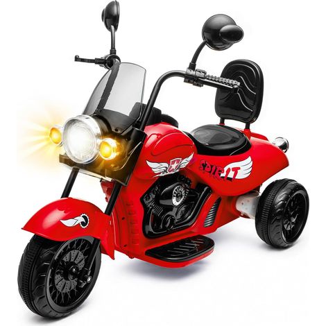 Moto Électrique Enfant 12V Double Moteur Trottinette Enfant 3-6 Ans avec Phares, Effets Sonores et Musique Roues Antidérapantes, 110x22x78cm, Rouge