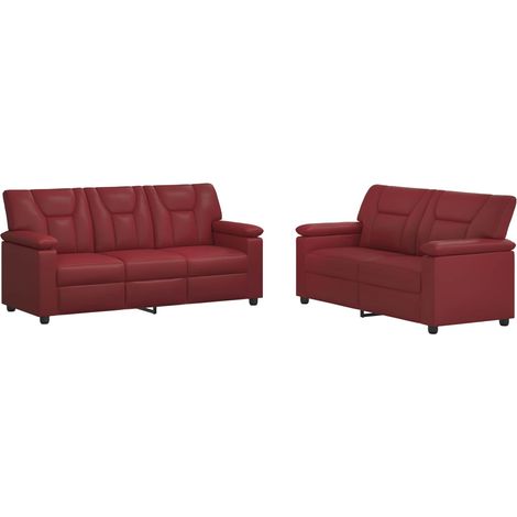 Juego de Sofá 2 pcs Rojo vino Cuero sintético vidaXL