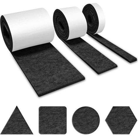 3 Rouleaux Feutrine Autocollante (100cmx10cm, 100cmx5cm, 100cmx2cm), Patin Feutre, Patins Feutres pour Meubles, Bande de Protection Autocollante Meuble, Auto-AdhéSif Autocollant Meuble Noir (1/5)